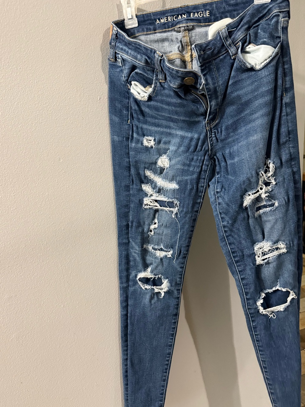 American Eagle Outfitters Distressed Skinny Jeans - Dark Blue